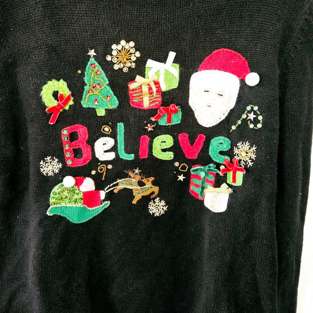 Women's Tiara International Christmas Sweater S Black - Picture 2 of 5
